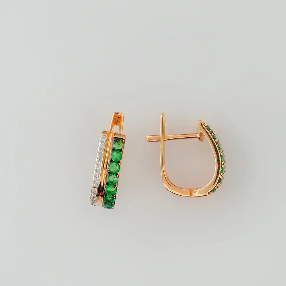 Серьги с изумрудом из красного золота 585 пробы