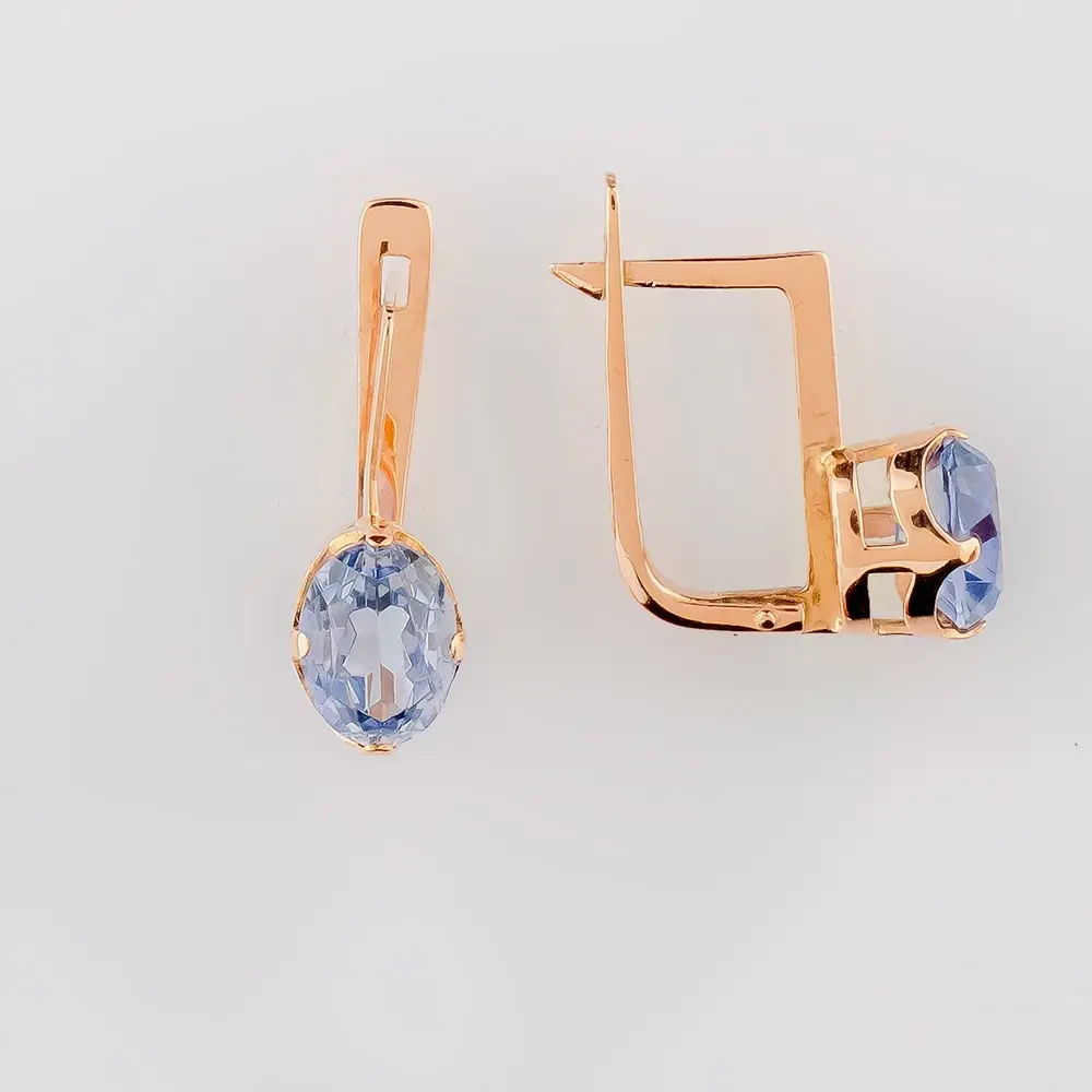 Серьги с корундом синтетическим из красного золота 583 пробы