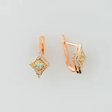 Серьги с изумрудом из красного золота 585 пробы