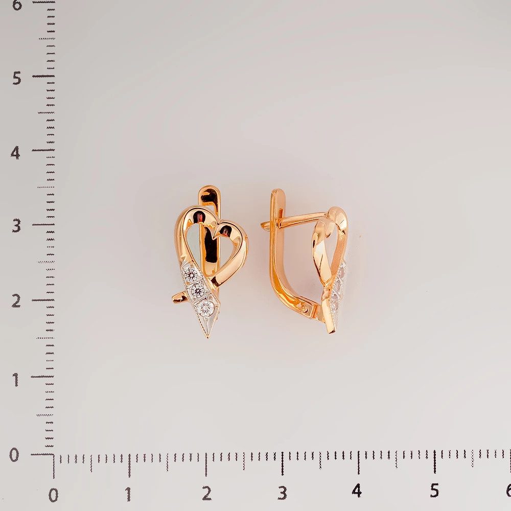 Серьги с фианитом из красного золота 585 пробы