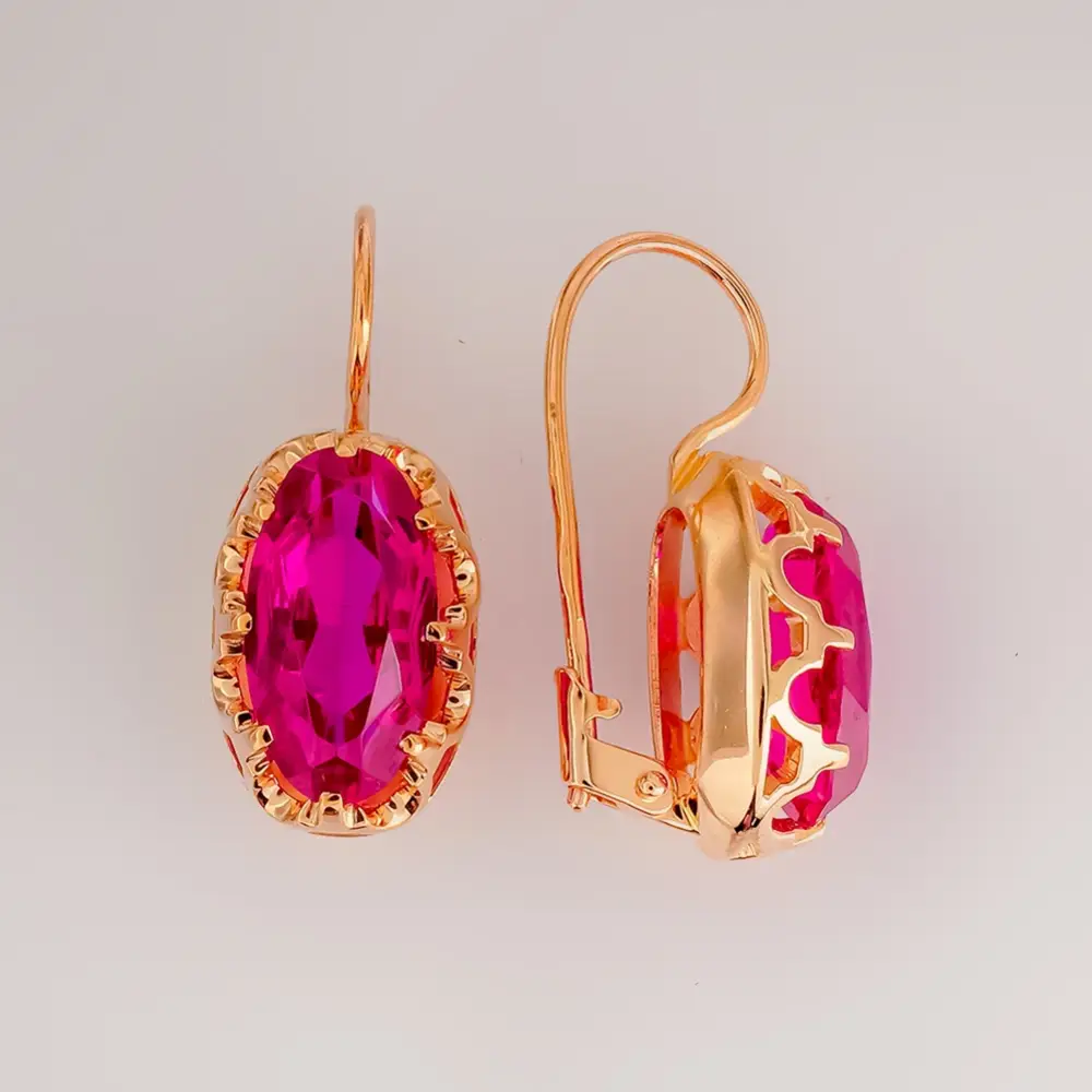 Серьги с корундом синтетическим из красного золота 583 пробы