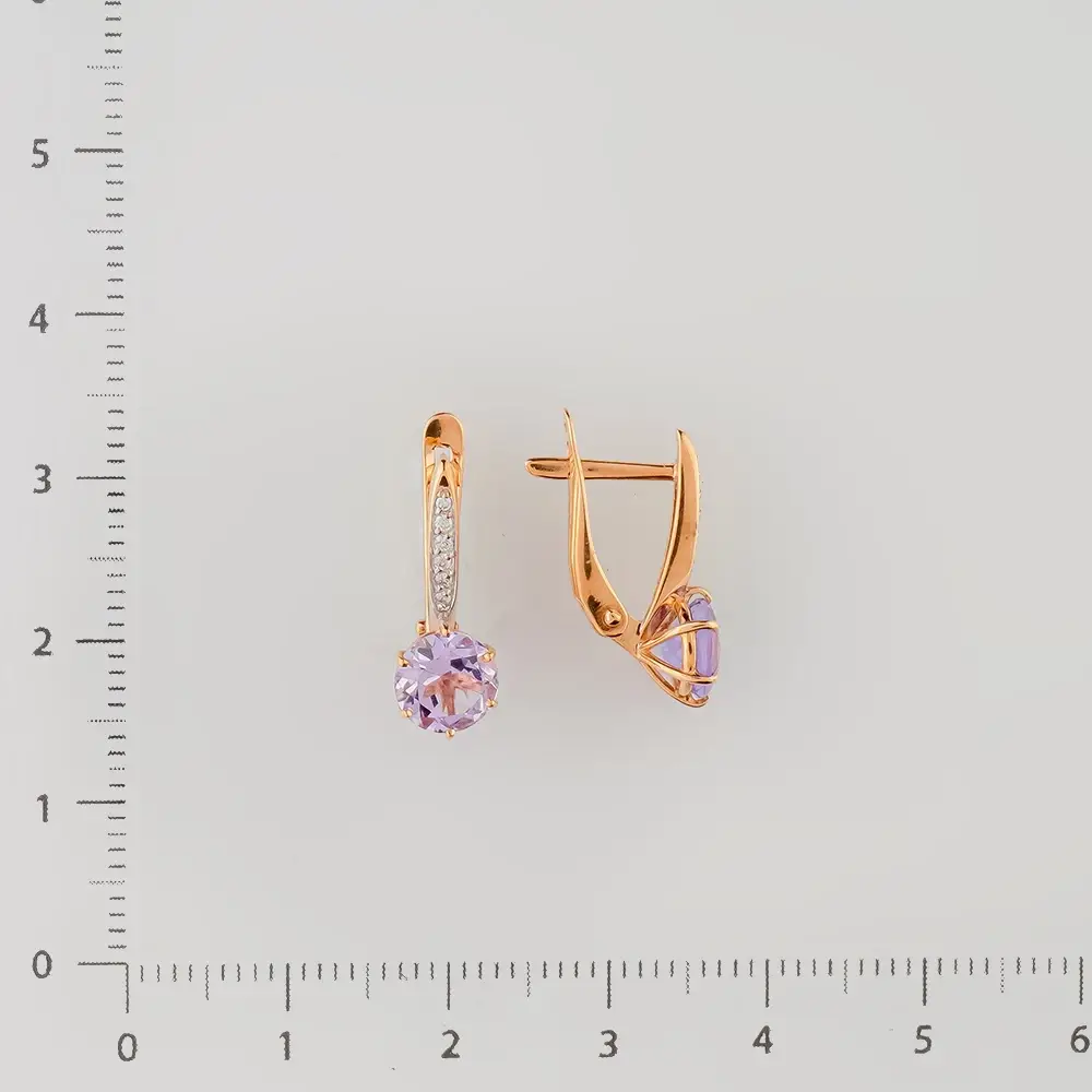 Серьги с аметистом из красного золота 375 пробы