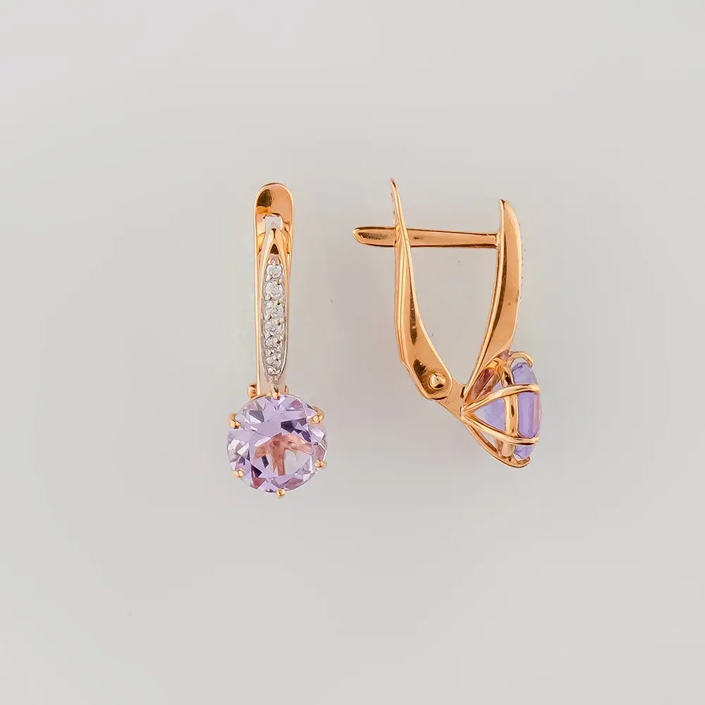 Серьги с аметистом из красного золота 375 пробы