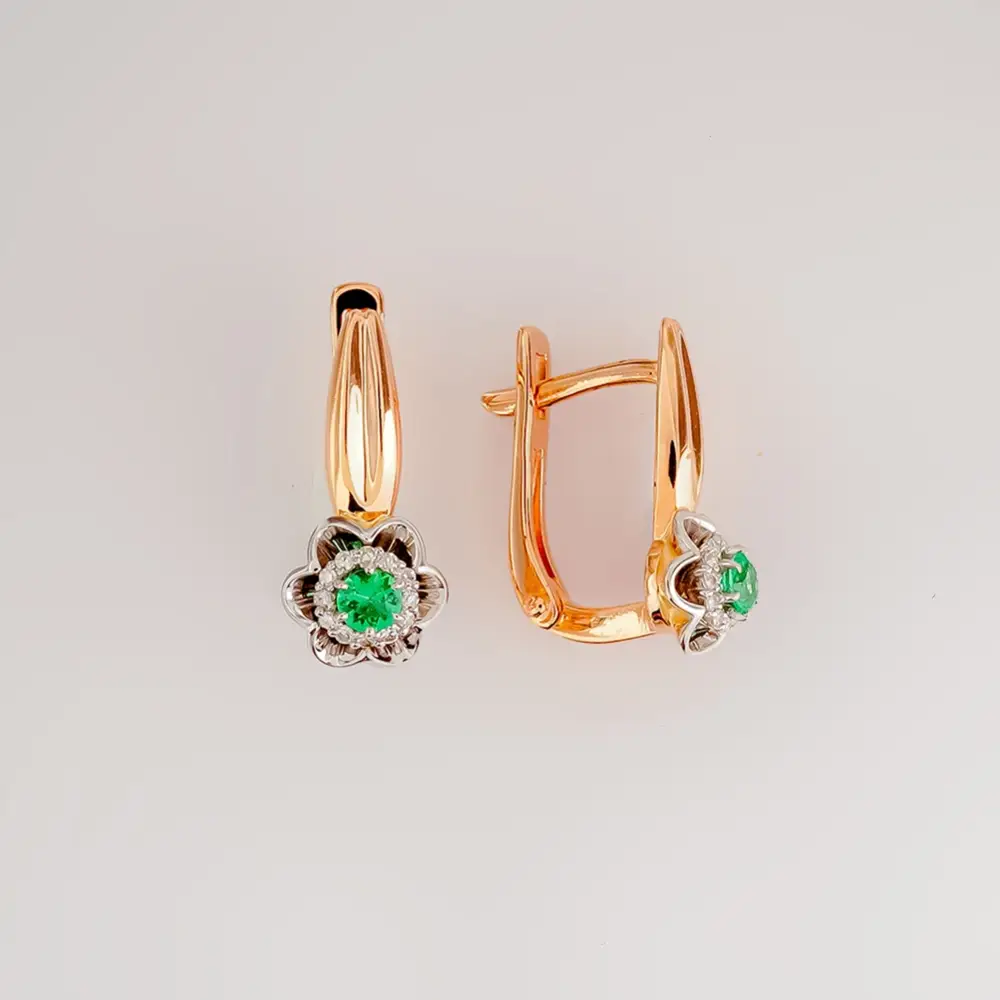 Серьги с изумрудом из красного золота 585 пробы