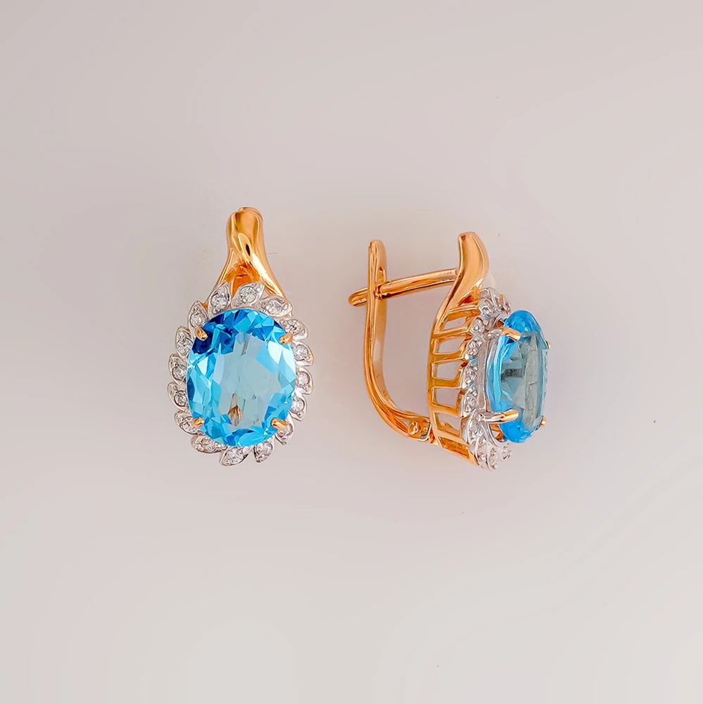 Серьги с топазом из красного золота 585 пробы