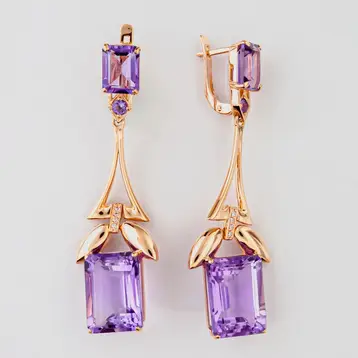 Серьги с ситаллом из красного золота 585 пробы