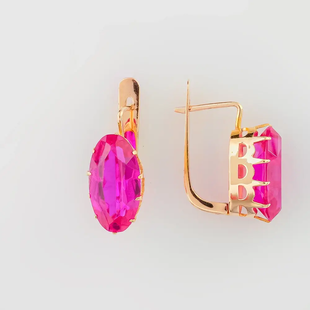 Серьги с корундом синтетическим из красного золота 583 пробы