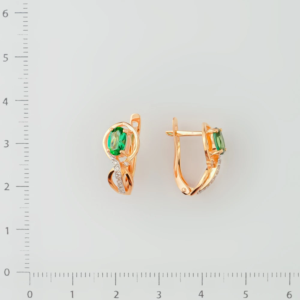 Серьги с изумрудом синтетическим из красного золота 585 пробы