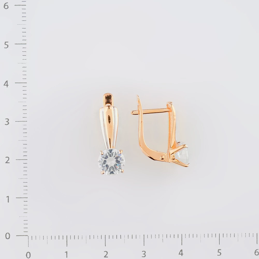 Серьги с фианитом из красного золота 585 пробы