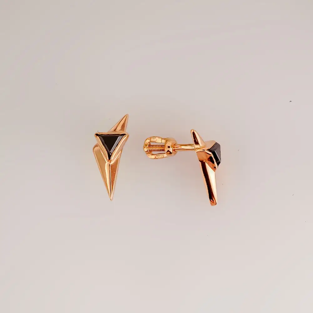 Серьги с ониксом из красного золота 585 пробы 1