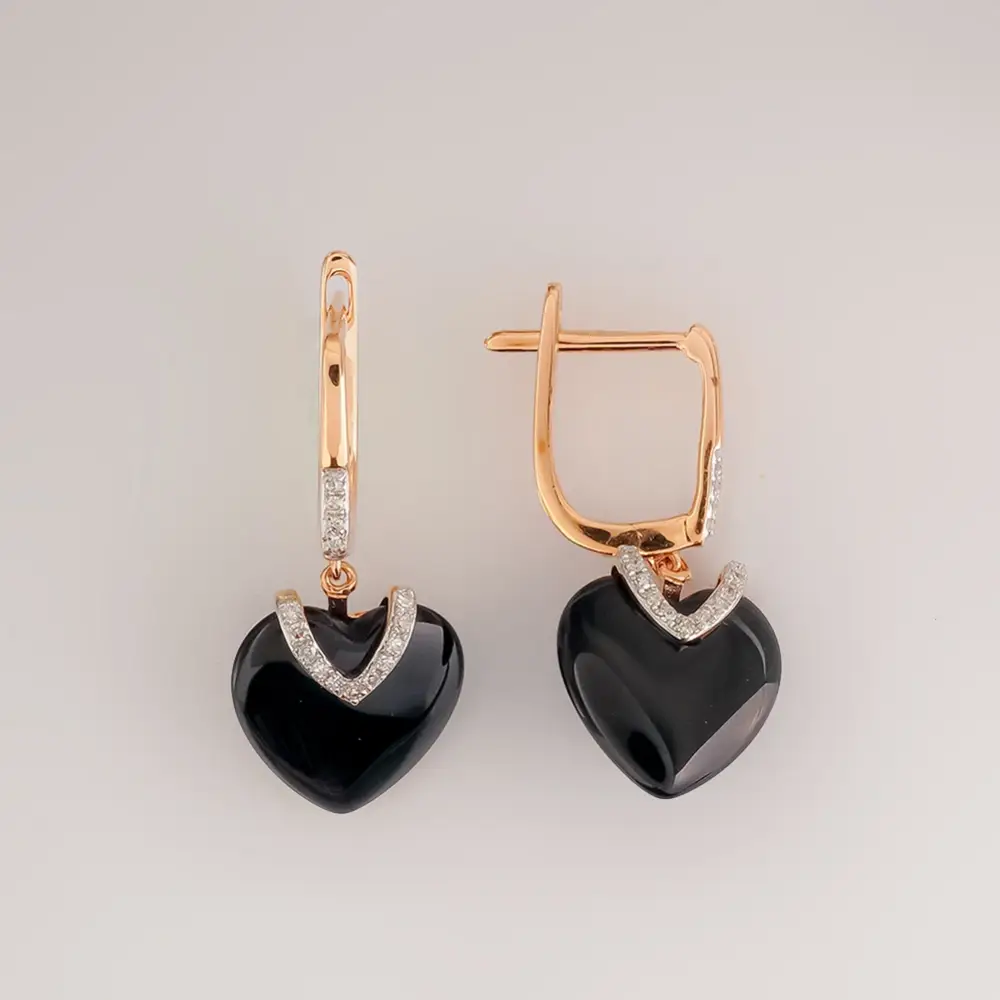 Серьги с ониксом из красного золота 585 пробы 1