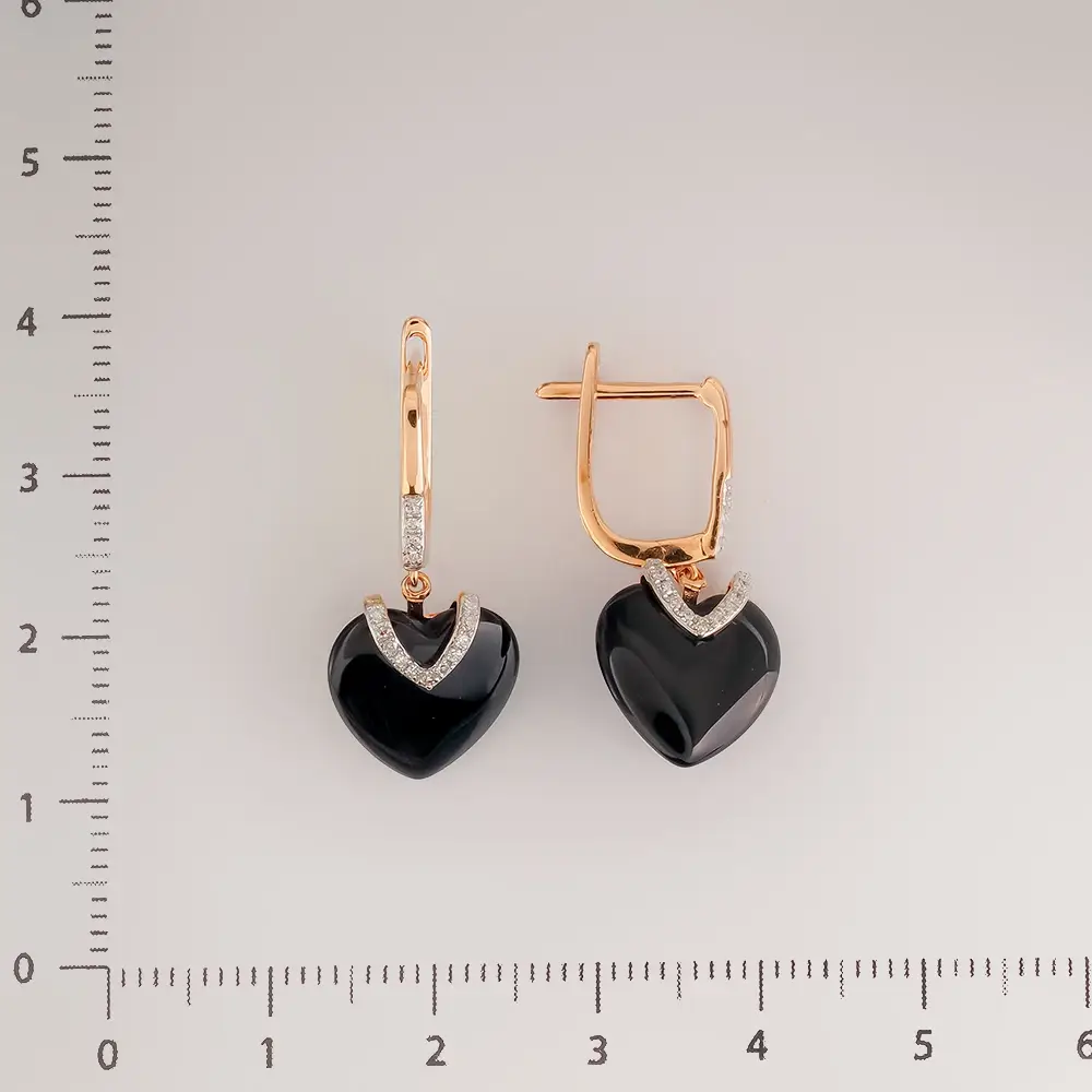 Серьги с ониксом из красного золота 585 пробы 2