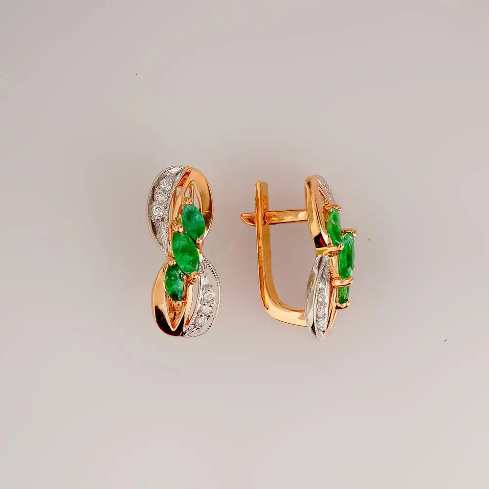 Серьги с изумрудом из красного золота 585 пробы