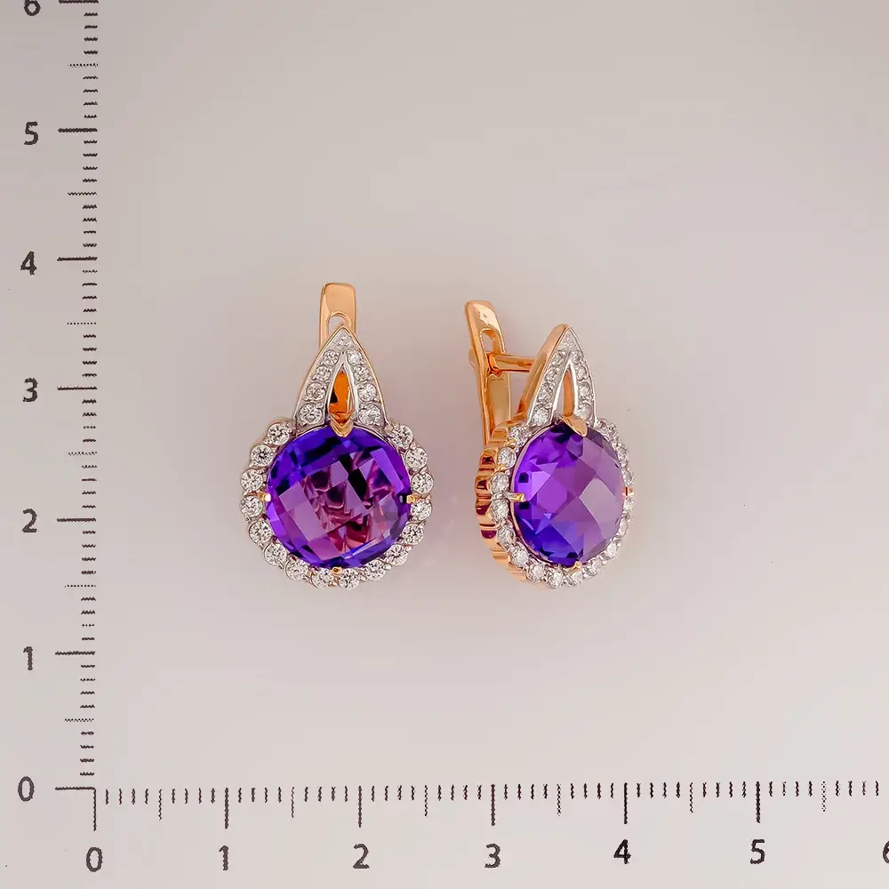 Серьги с аметистом из красного золота 585 пробы