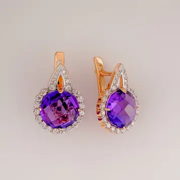 Серьги с аметистом из красного золота 585 пробы
