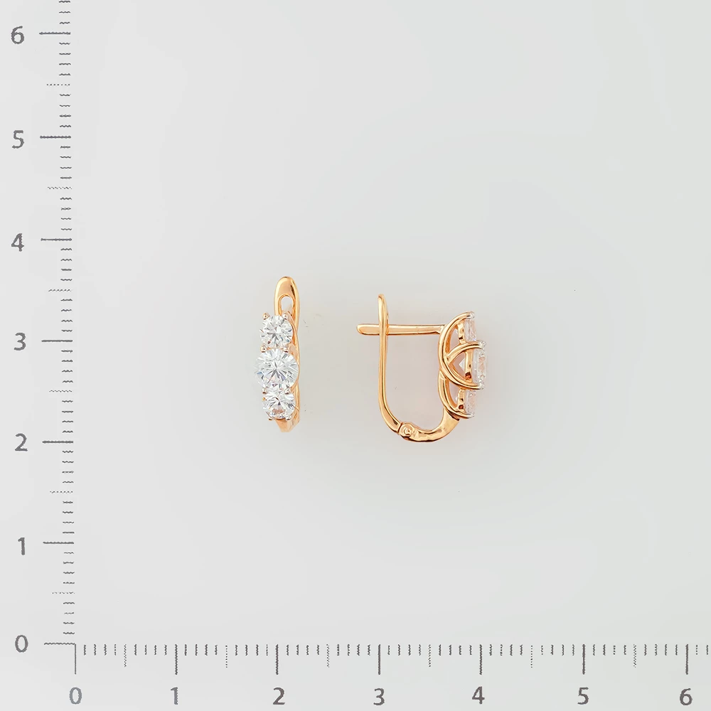 Серьги с фианитом из красного золота 585 пробы