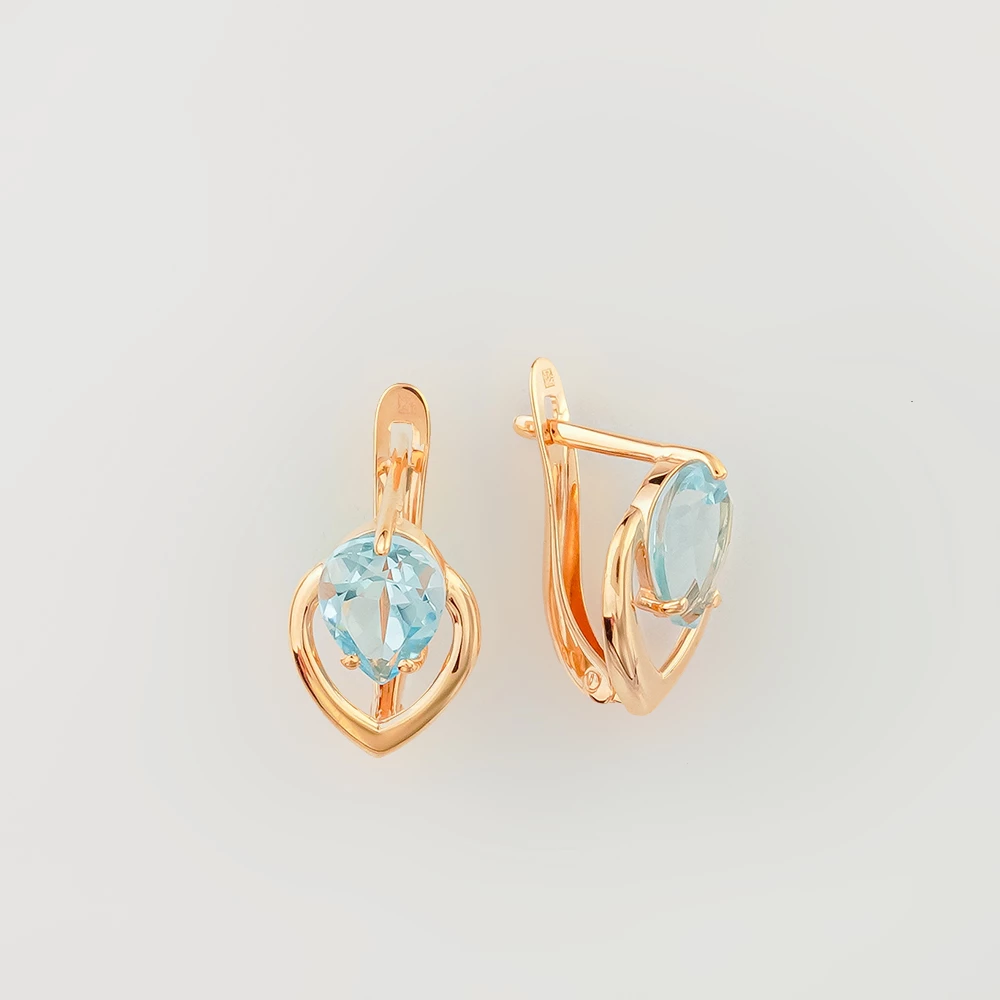 Серьги с топазом из красного золота 585 пробы