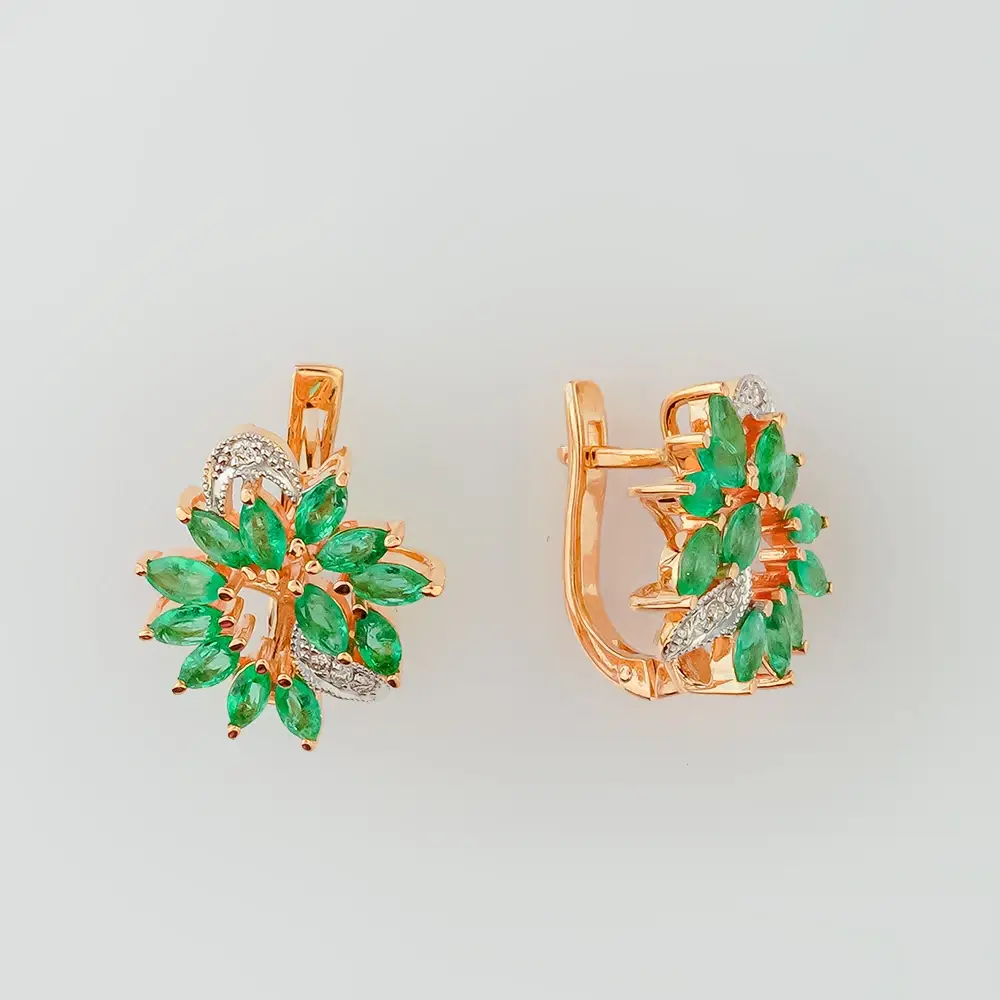 Серьги с изумрудом из красного золота 585 пробы