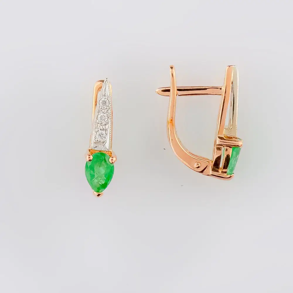 Серьги с изумрудом из красного золота 585 пробы