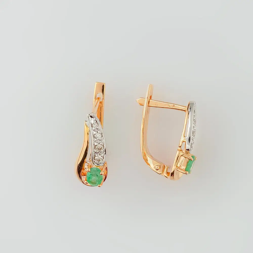 Серьги с изумрудом из красного золота 585 пробы