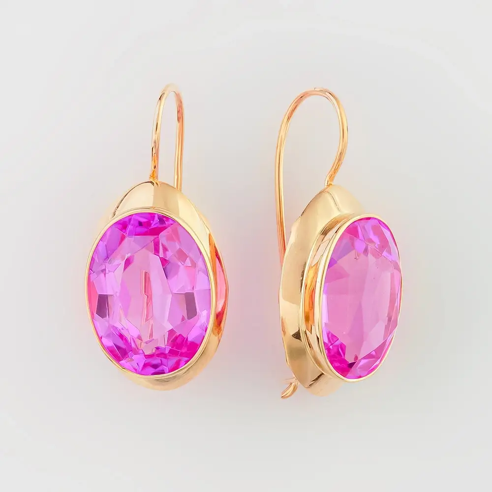 Серьги с корундом синтетическим из красного золота 583 пробы