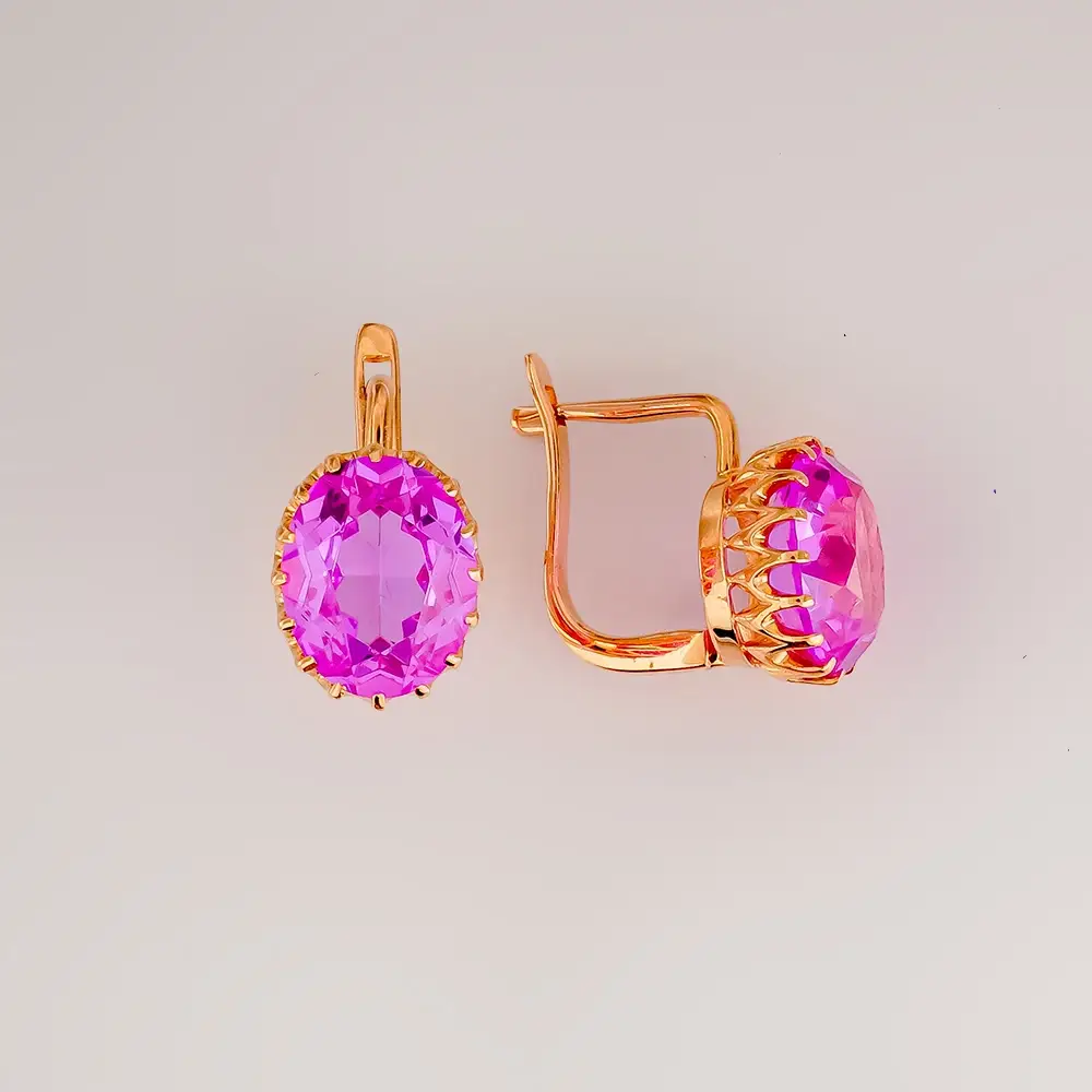 Серьги с корундом синтетическим из красного золота 583 пробы