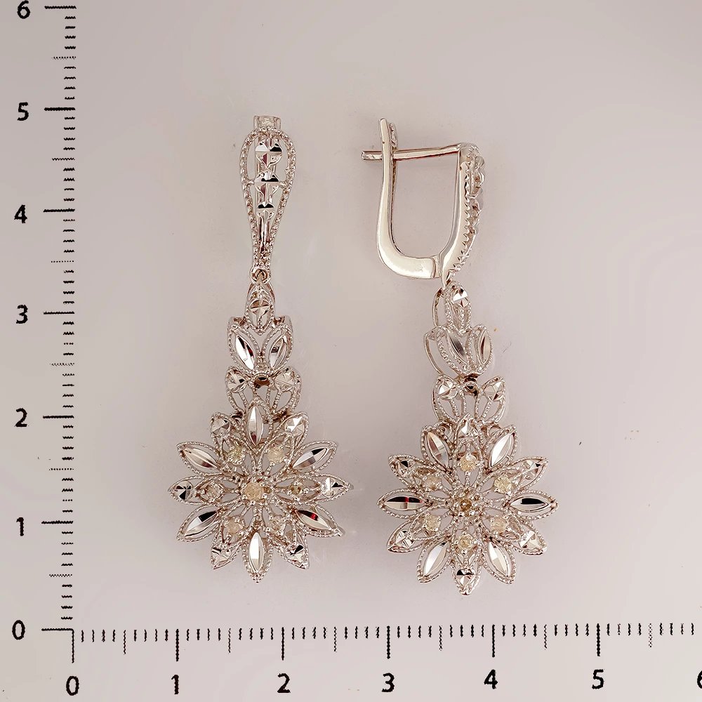 Серьги с фианитом из белого золота 585 пробы