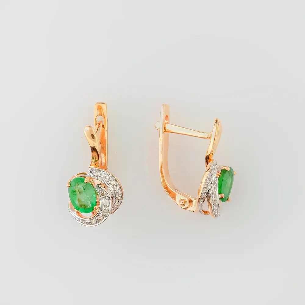 Серьги с изумрудом из красного золота 585 пробы