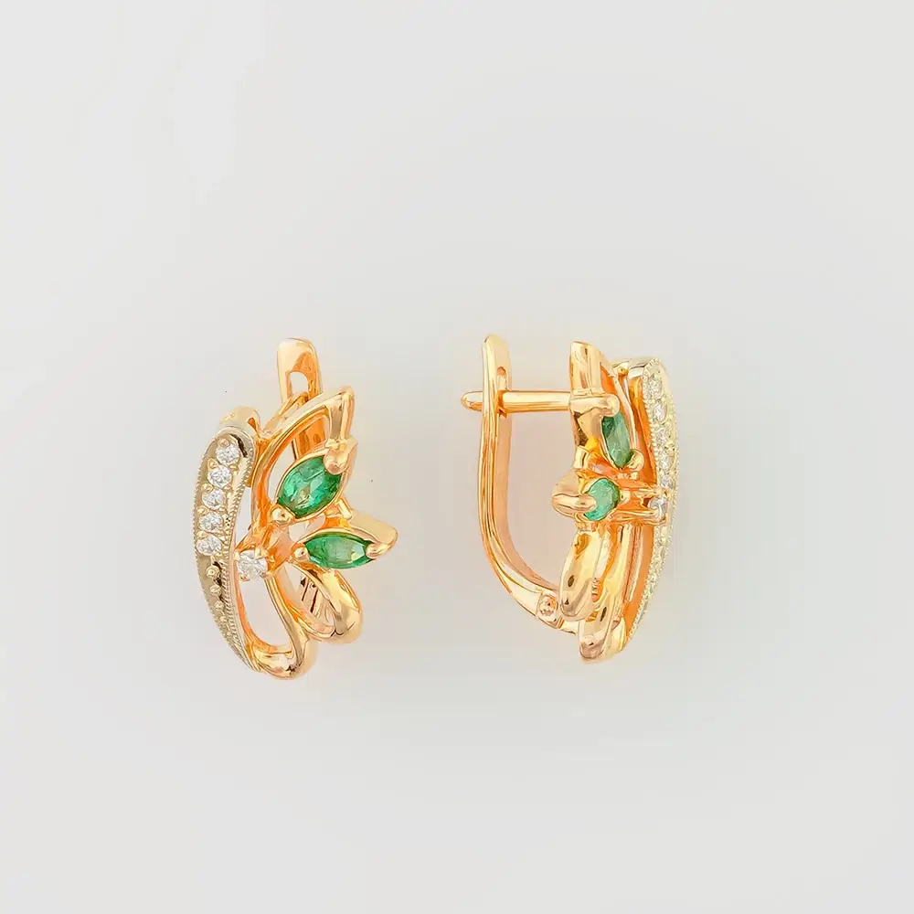Серьги с изумрудом из красного золота 585 пробы