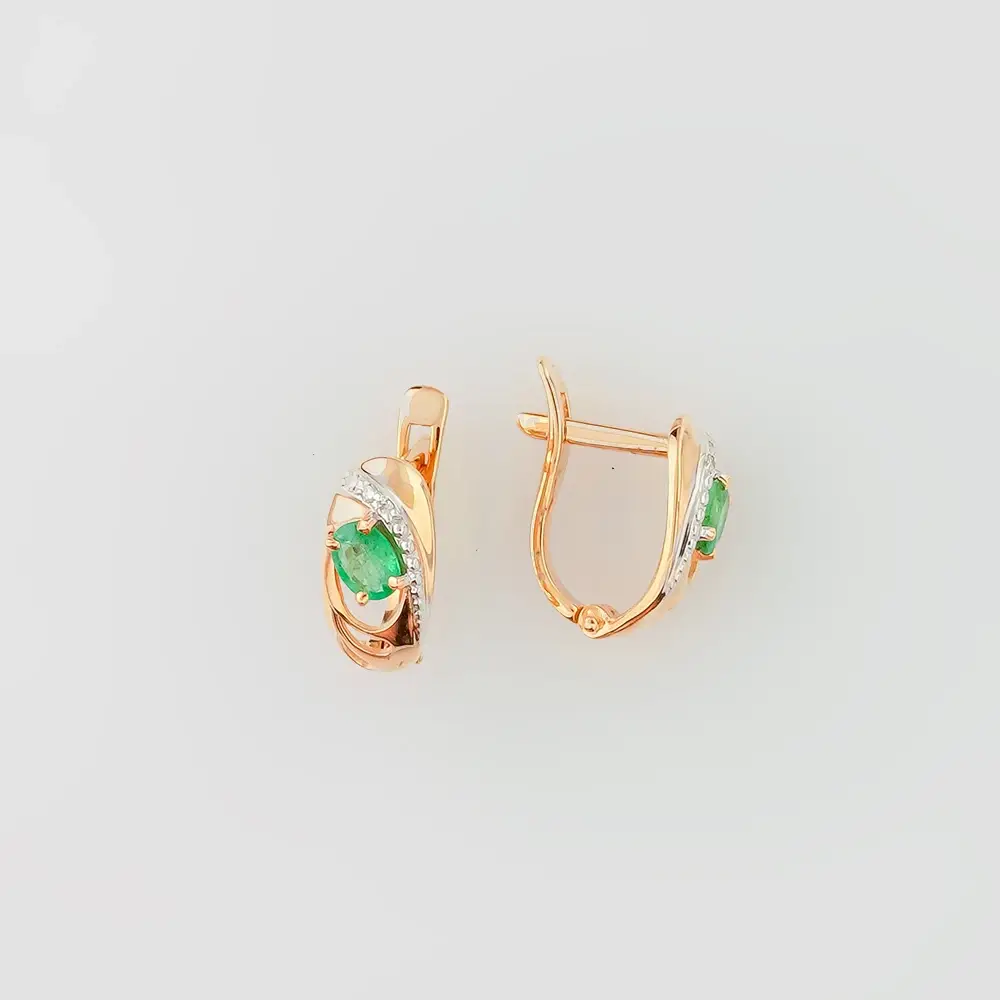Серьги с изумрудом из красного золота 585 пробы