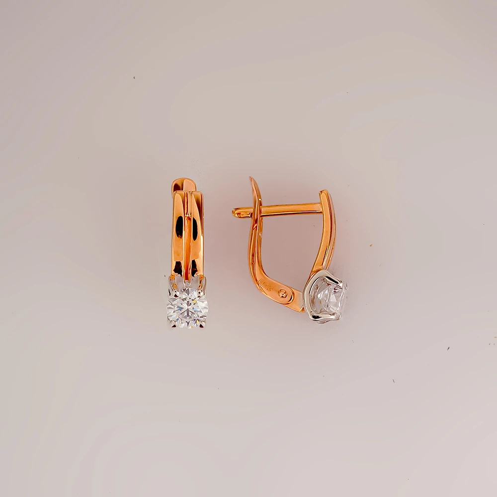 Серьги с фианитом из красного золота 585 пробы