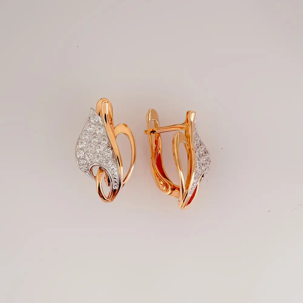 Серьги с фианитом из красного золота 375 пробы