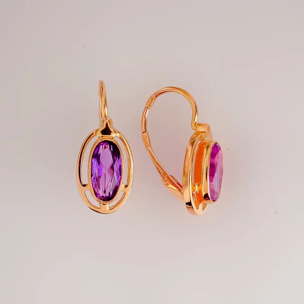 Серьги с корундом синтетическим из красного золота 583 пробы