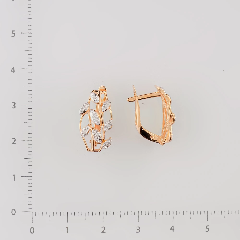 Серьги с фианитом из красного золота 585 пробы