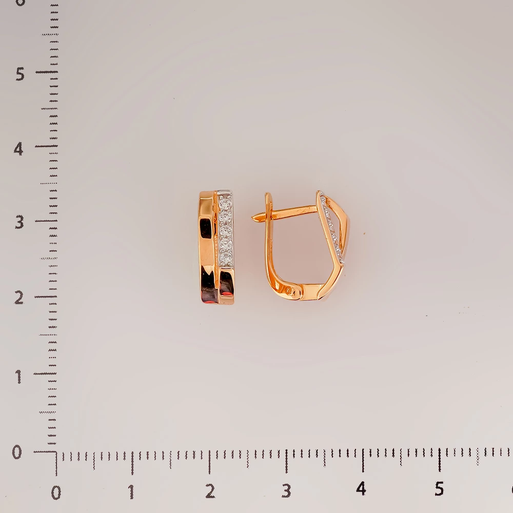 Серьги с фианитом из красного золота 585 пробы