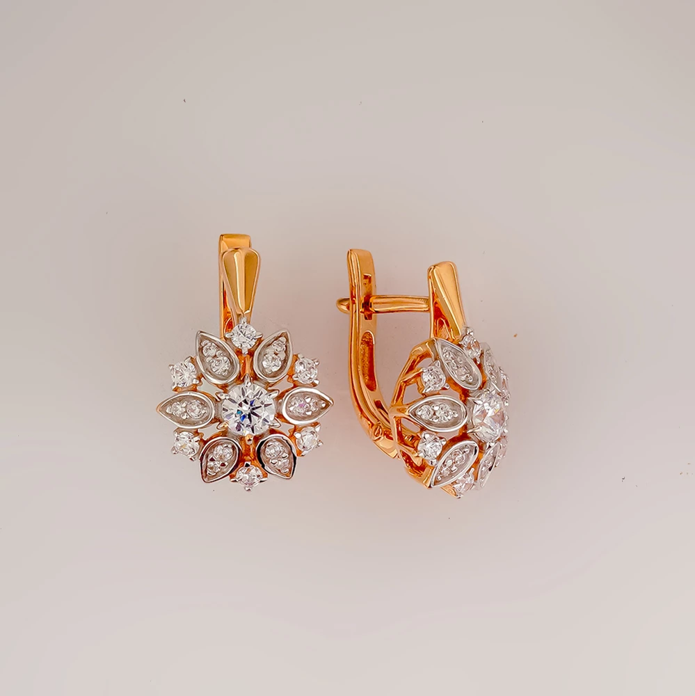 Серьги с фианитом из красного золота 585 пробы