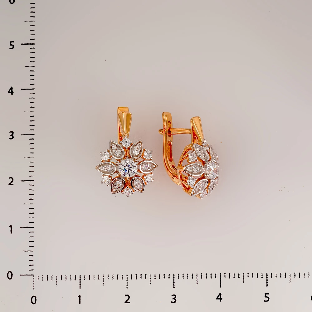 Серьги с фианитом из красного золота 585 пробы