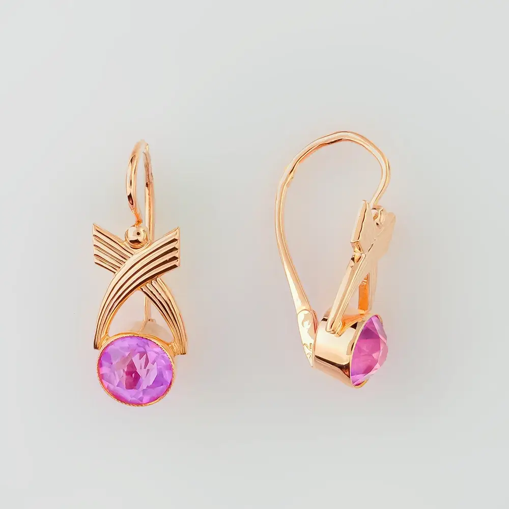 Серьги с корундом синтетическим из красного золота 583 пробы
