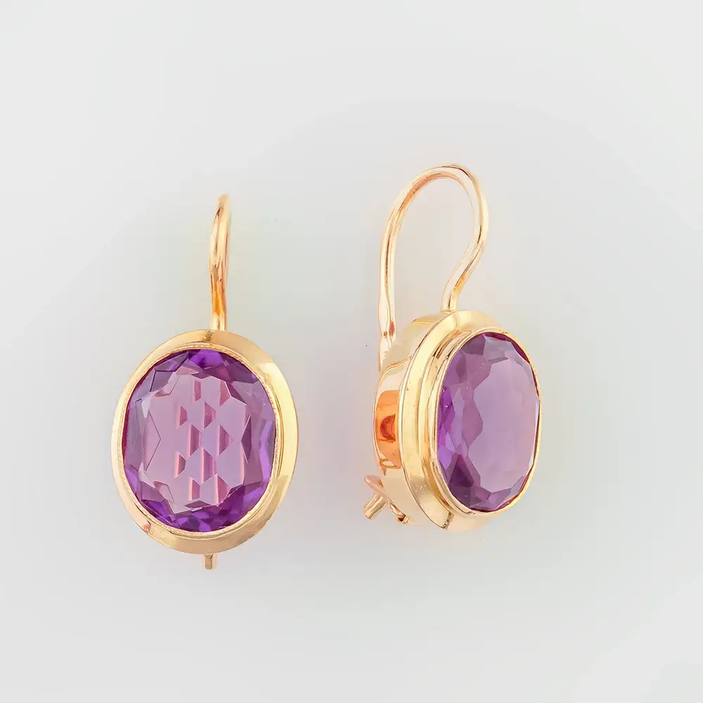 Серьги с корундом синтетическим из красного золота 583 пробы