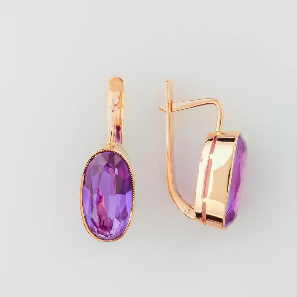 Серьги с корундом синтетическим из красного золота 583 пробы