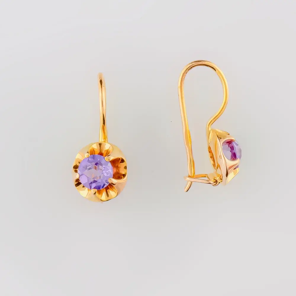 Серьги с корундом синтетическим из красного золота 583 пробы