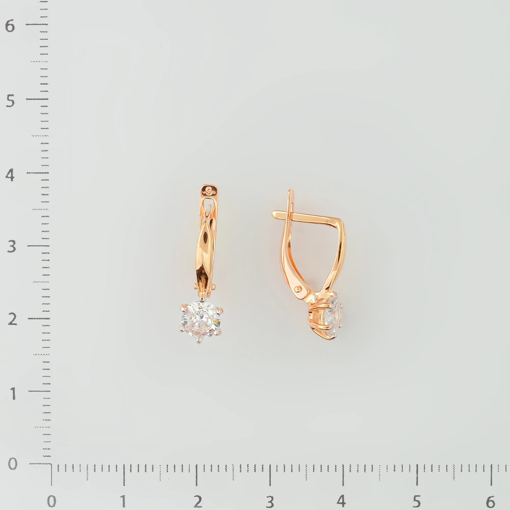 Серьги с фианитом из красного золота 585 пробы