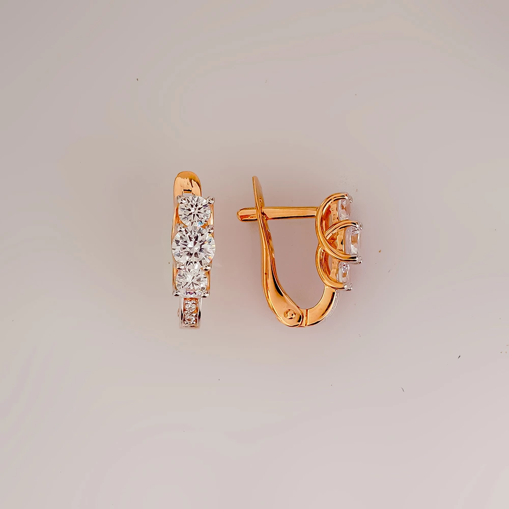 Серьги с фианитом из красного золота 585 пробы