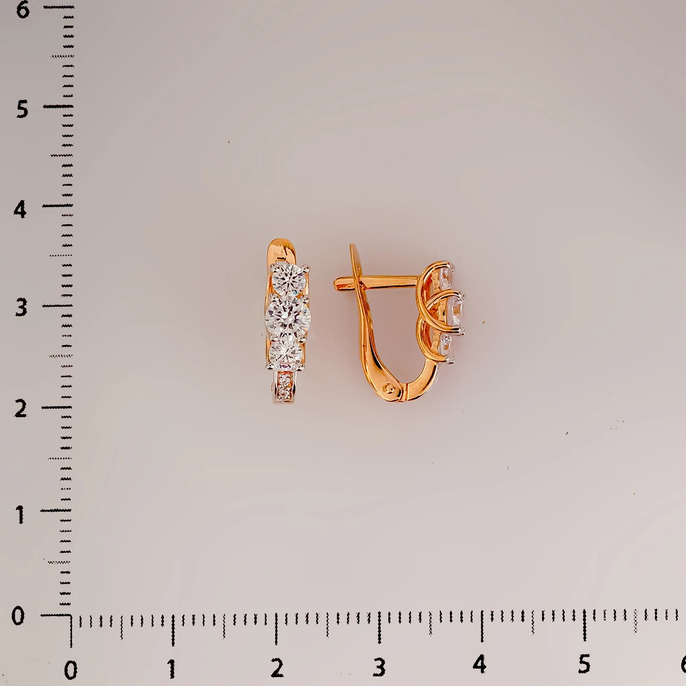 Серьги с фианитом из красного золота 585 пробы