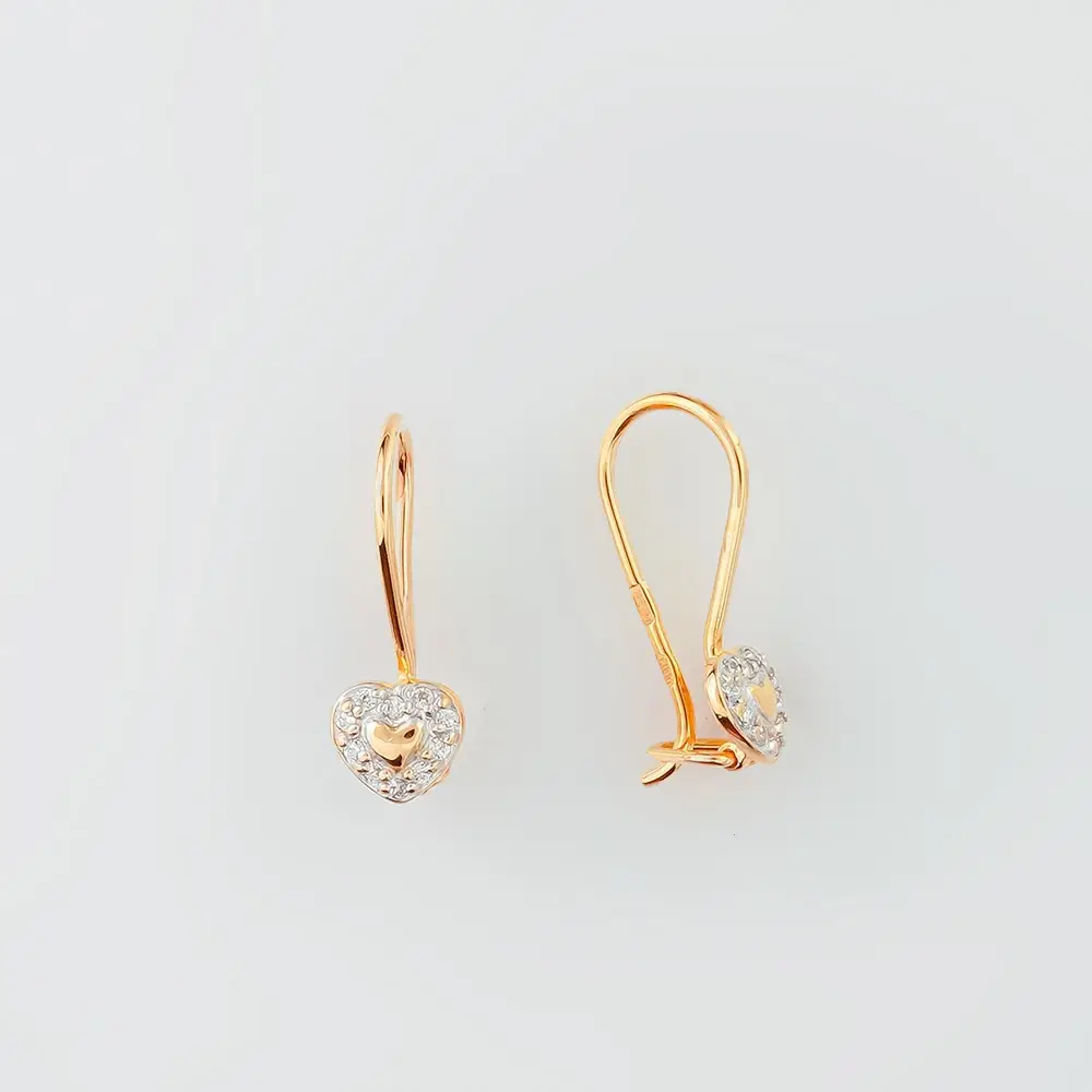 Серьги с фианитом из красного золота 585 пробы