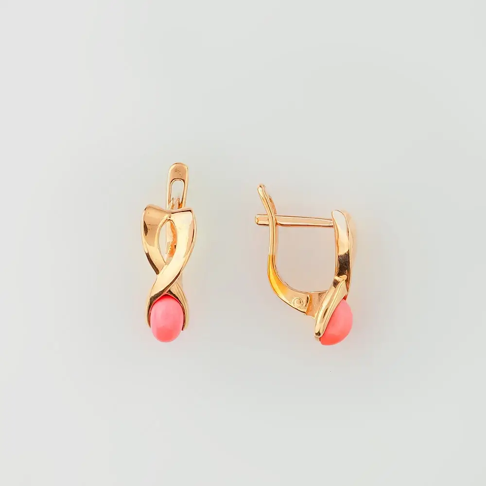 Серьги с кораллом из красного золота 585 пробы 1