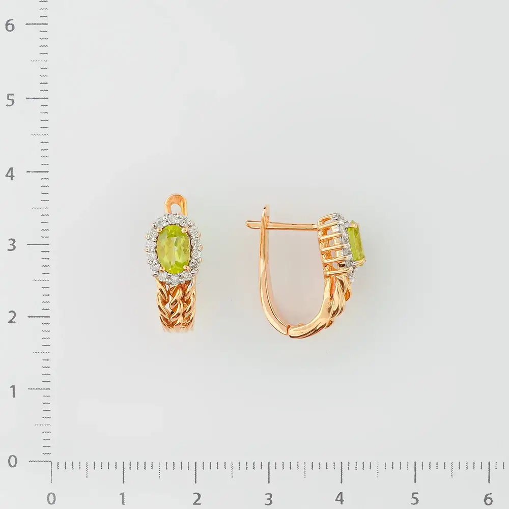 Серьги с хризолитом из красного золота 585 пробы