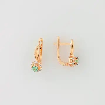 Серьги с изумрудом из красного золота 585 пробы