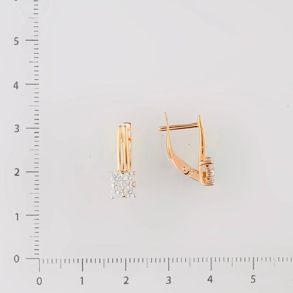 Серьги с фианитом из красного золота 585 пробы