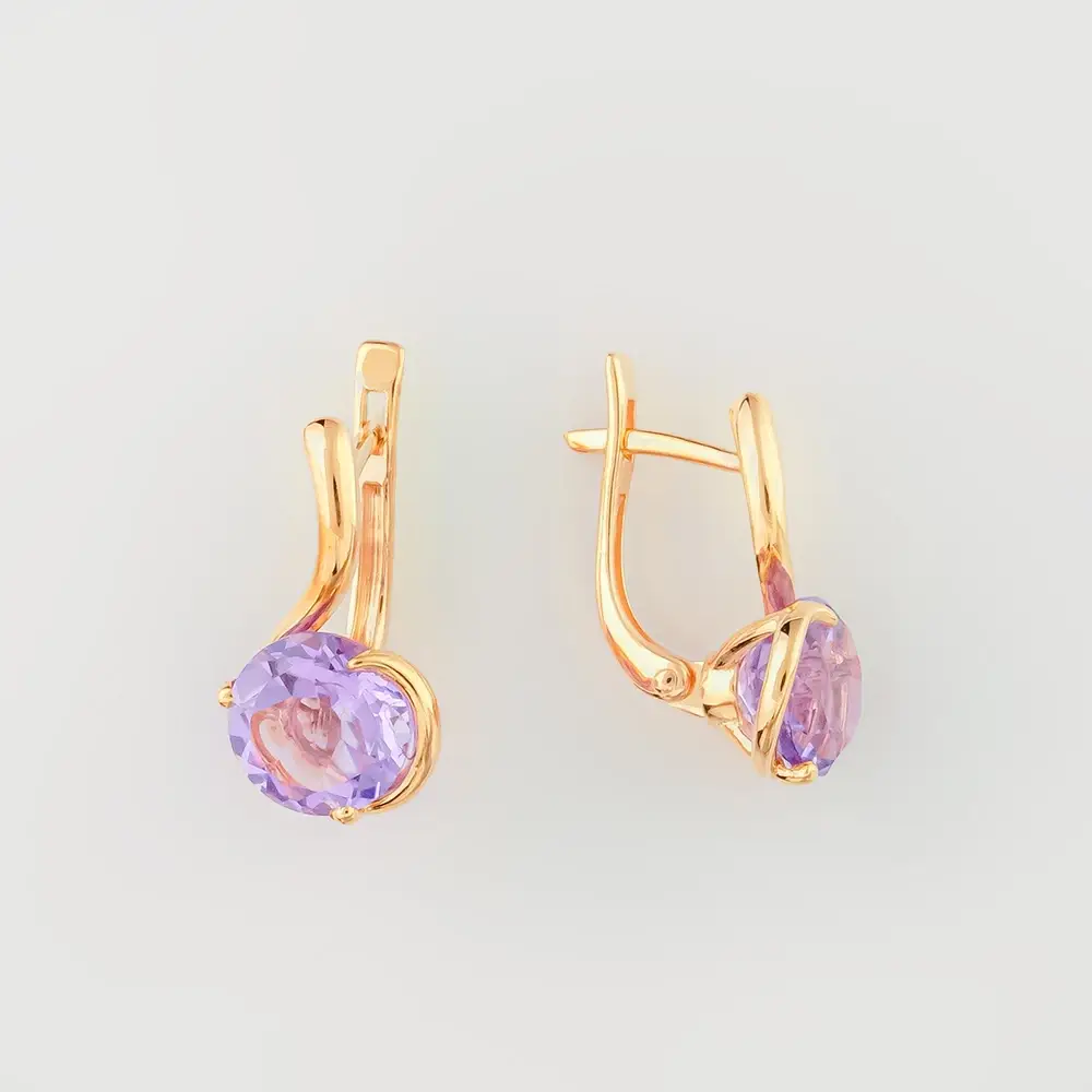 Серьги с аметистом из красного золота 585 пробы
